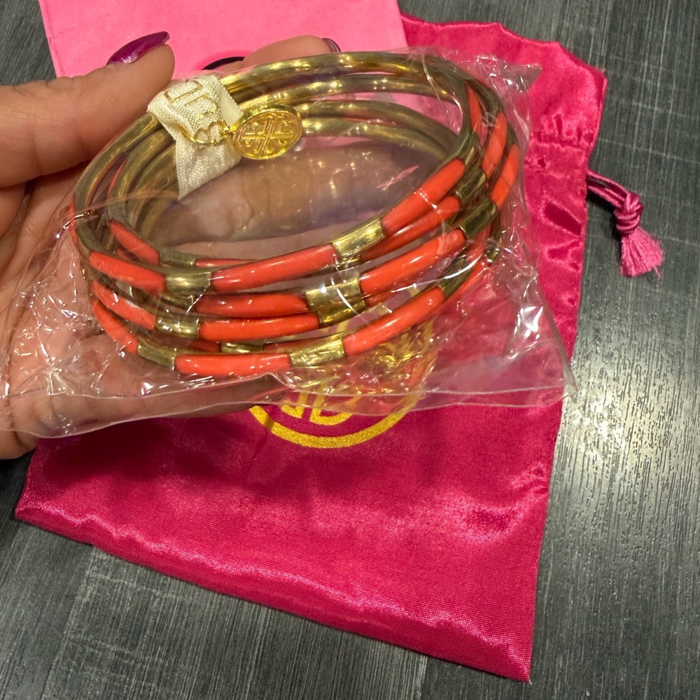 New Budhagirl Gold and Coral Bangle Set